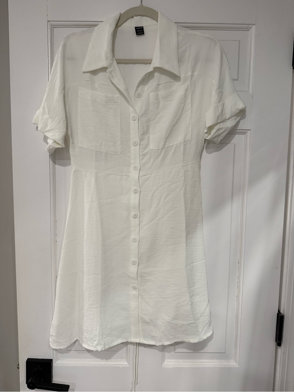 SHEIN white Button-Front Short Sleeve Blouse dress